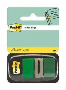 Záložky so zásobníkom, 50 lístkov, 25x43 mm, zelené, 3M POSTIT